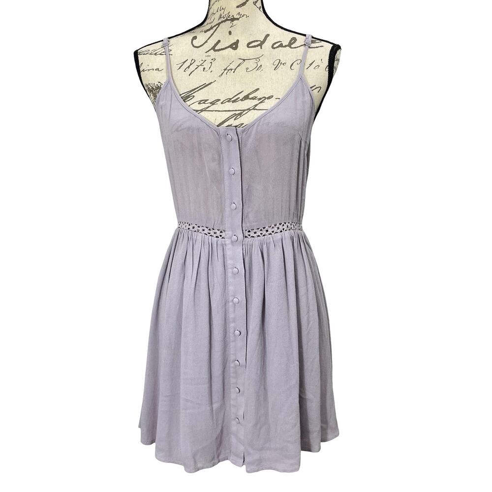 TOBI Lavender Purple Casual ButtonFront Mini Dress Eyelet Crochet Waist Sundress